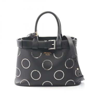PRADA SOFT GRAIN VITE BUCKLE Shoulder Crossbody Tote Hanbag 1BA434 leather Black