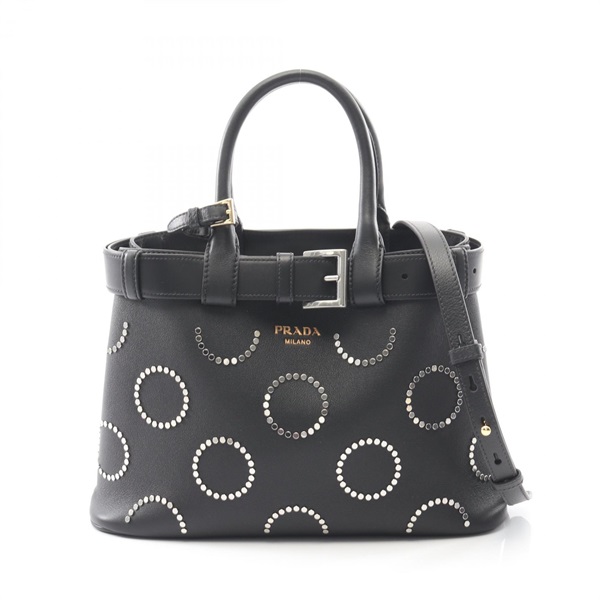 PRADA SOFT GRAIN VITE BUCKLE Shoulder Crossbody Tote Hanbag 1BA434 leather Black