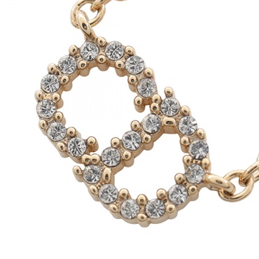 Christian Dior CD logo Necklace Gold Plated Rhinestone 43~49cm Used Women