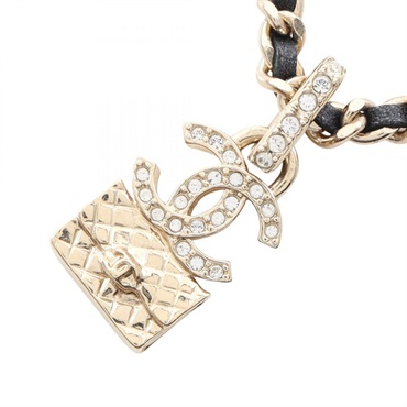 CHANEL COCO Mark Back Motif Choker Pendant Gold Plated leather Black Used Women