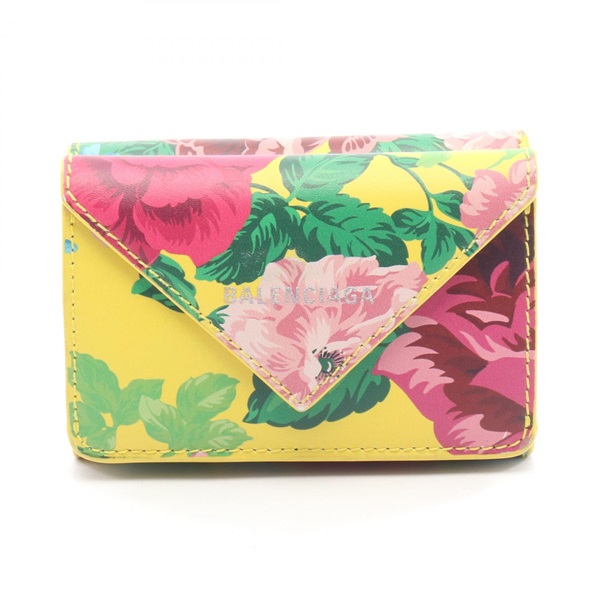 BALENCIAGA Paper mini Tri-fold wallet 391446 leather Yellow Multicolor Used