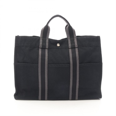 HERMES Fourre-tout MM Tote hand Bag Toile H canvas Black Used Women SHW