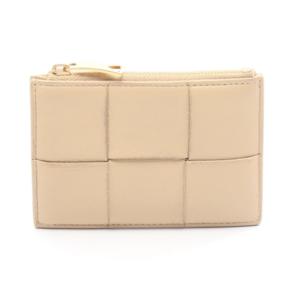 BOTTEGA VENETA Maxi Intrecciato Card Case holder leather Beige Used Women