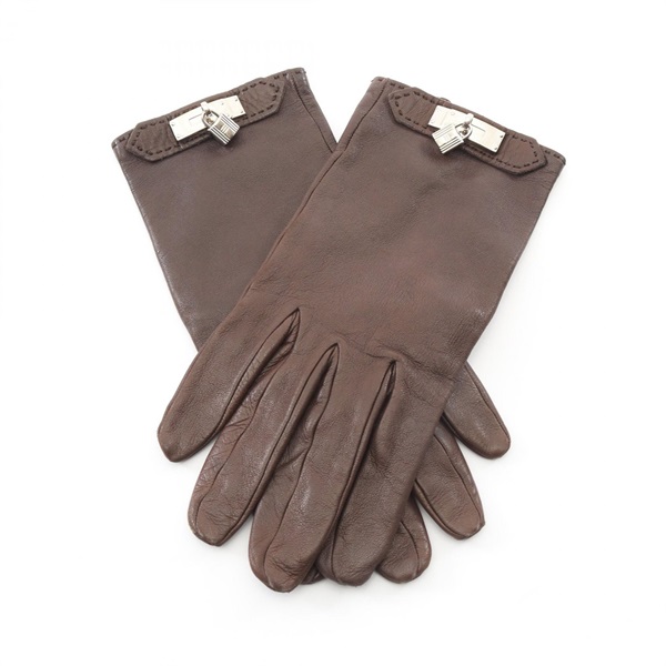 HERMES Kelly Gloves Lambskin sheep leather Brown Used Women SHW