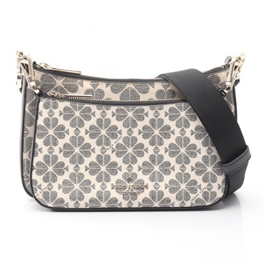 Kate Spade Duet Spade Flower Crossbody Shoulder Bag canvas leather Beige Black