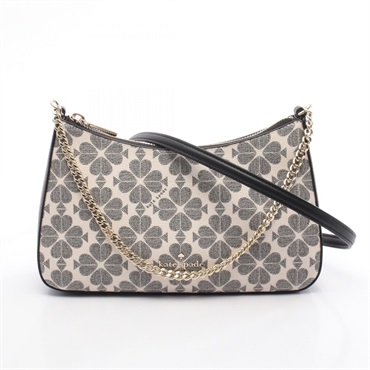 Kate Spade Chain Shoulder Bag PVC coated canvas leather Beige Black Used Women