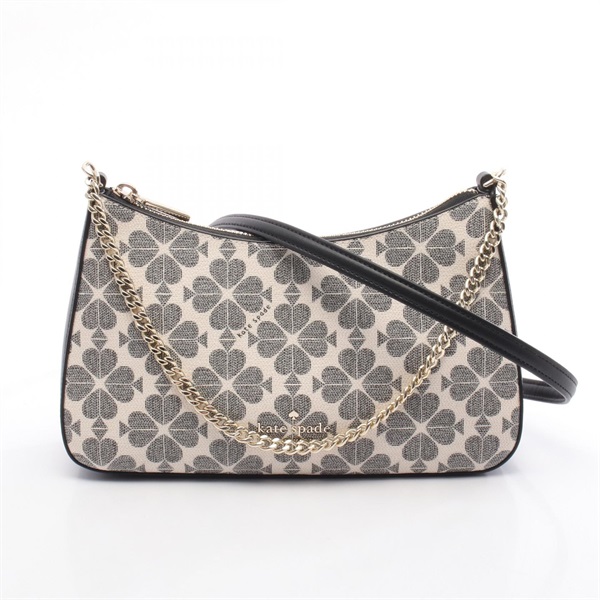 Kate Spade Chain Shoulder Bag PVC coated canvas leather Beige Black Used Women