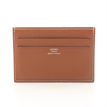 HERMES Citizen Twill SilkIn Card holder Case B Evercolor gold Used Women