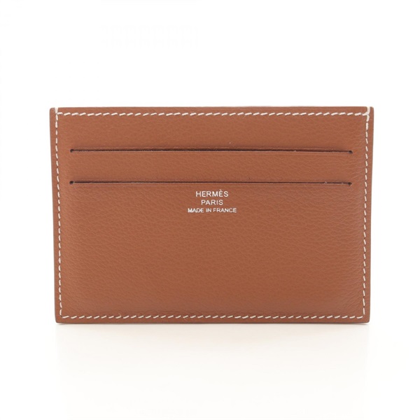 HERMES Citizen Twill SilkIn Card holder Case B Evercolor gold Used Women