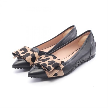 TOD'S Pumps Flat Shoes #35 leather Black Beige Used Women