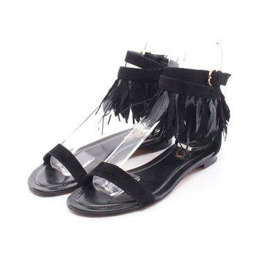 TOD'S Fringe Sandals Shoes #35 1/2 Suede Black Used Women