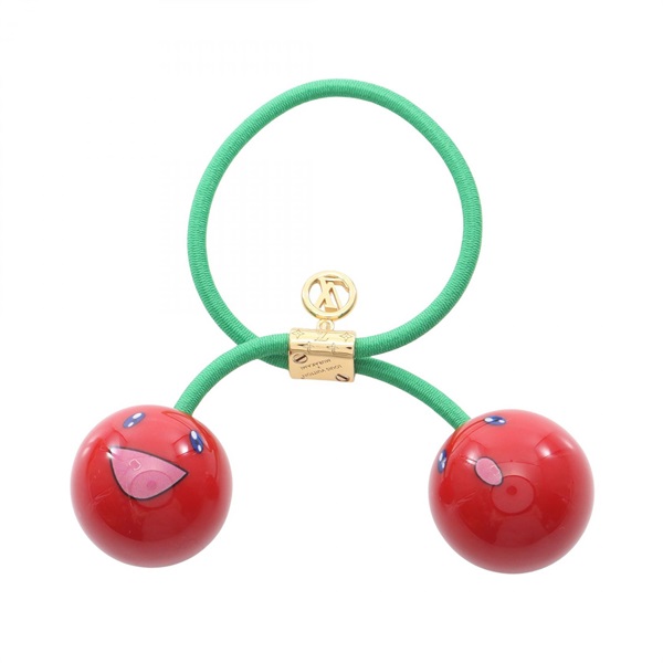 LOUIS VUITTON LV TM Hair Tie Cube Cherry M02901 Plastic Green Red Used Women