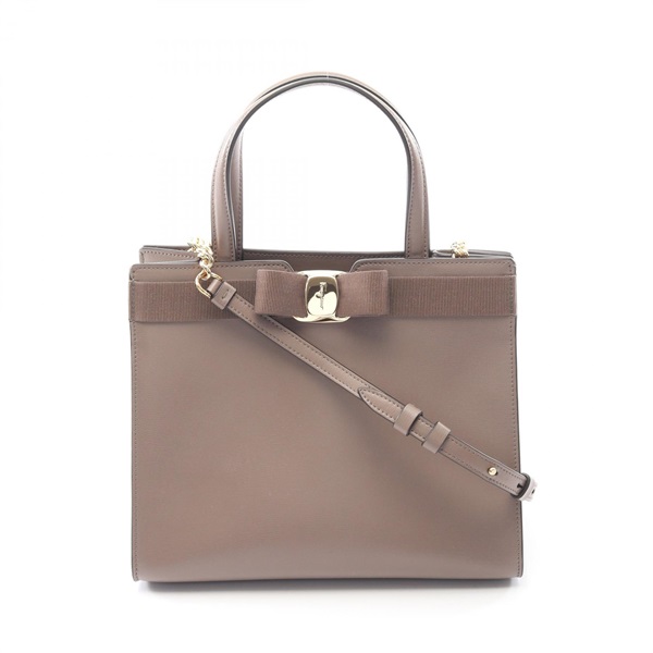Salvatore Ferragamo Vara ribbon Shoulder Handbag 21 1290 leather Gray Used Women
