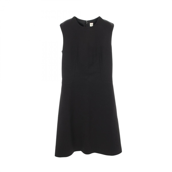 HERMES No sleeve Dress wool Black Used Women size