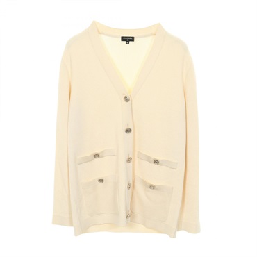 CHANEL COCO Mark Button Cardigan Viscose Beige #36 Used Women