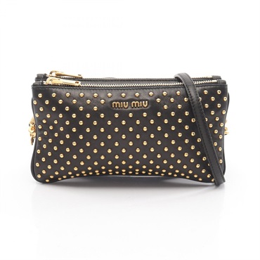 Miu Miu Studs Crossbody Shoulder Bag leather Black Gold Used Women