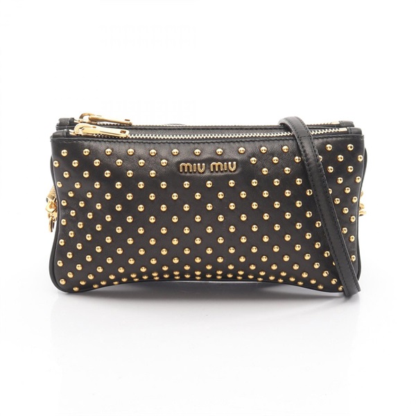 Miu Miu Studs Crossbody Shoulder Bag leather Black Gold Used Women