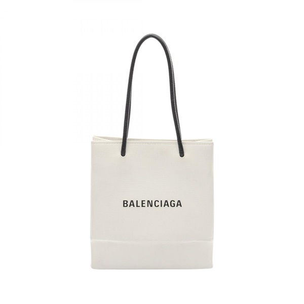 BALENCIAGA Shopping tote XXS Handbag 597858 canvas leather White Black Used
