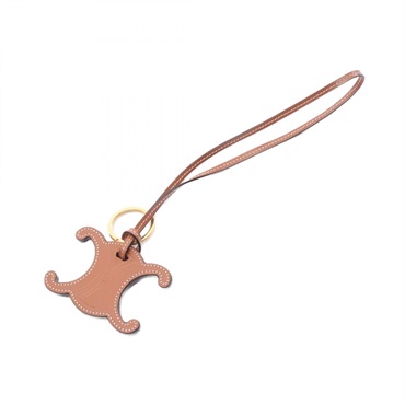 CELINE Triomphe Bag charm 49I47 leather Brown Used Women
