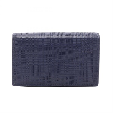 LOEWE LINEN Anagram Card Case holder leather Navy Used unisex
