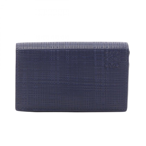 LOEWE LINEN Anagram Card Case holder leather Navy Used unisex