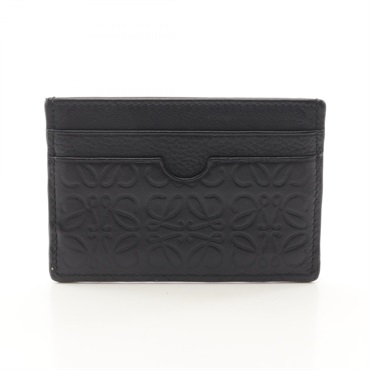 LOEWE Anagram Card Case Holder leather Black Used Women