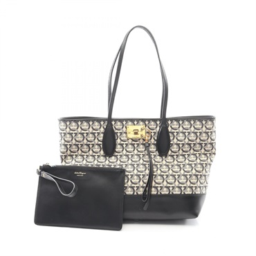 Salvatore Ferragamo Gancini Tote shoulder hand Bag 21 H663 canvas leather Black