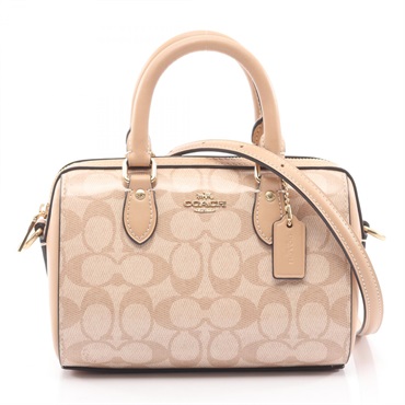 COACH Mini Roan Signature Crossbody Handbag canvas leather Beige Used Women