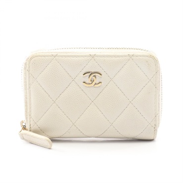 CHANEL Classic Zip Coin Purse Matelasse compact wallet AP0216 leather White GHW