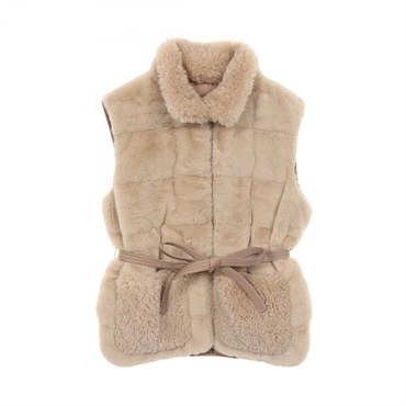 [30% OFF] MONCLER JOUI Faux Fur Teddy Down vest polyester Beige Used Women size 4｜SALE