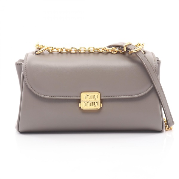 Miu Miu FINE CALF Chain Shoulder Handbag 5BD266 leather Gray GHW Used Women
