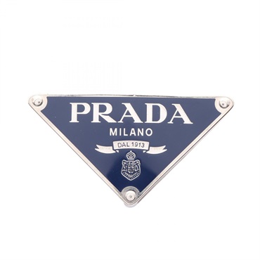 PRADA Triangle logo Accessory enamel metal Navy Used unisex