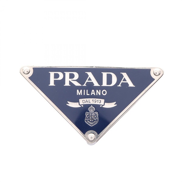 PRADA Triangle logo Accessory enamel metal Navy Used unisex