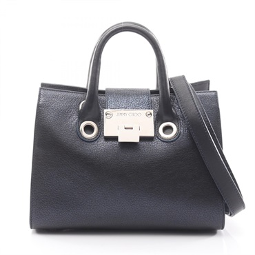 JIMMY CHOO Riley Small 2Way Shoulder Handbag leather Navy Used Women