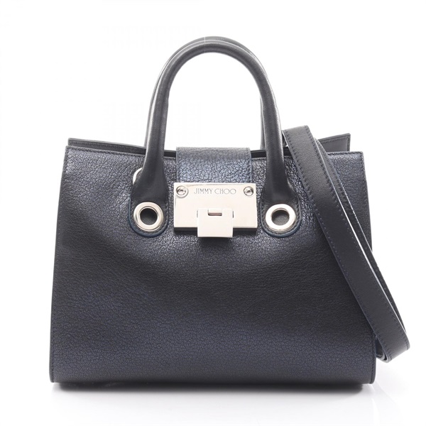 JIMMY CHOO Riley Small 2Way Shoulder Handbag leather Navy Used Women