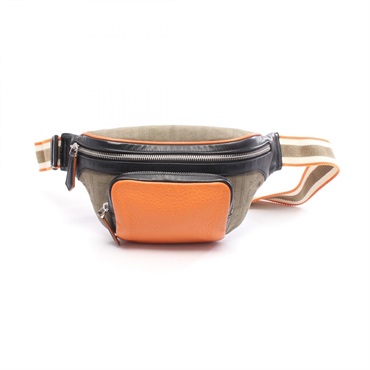 FENDI Zucca Waist Belt Bag 7VA483 canvas leather Khaki Orange Used mens