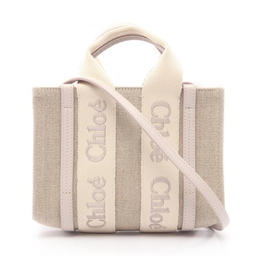 Chloe WOODY Mini Crossbody Shoulder Bag CHC24UP237L17084 canvas Beige Used Women