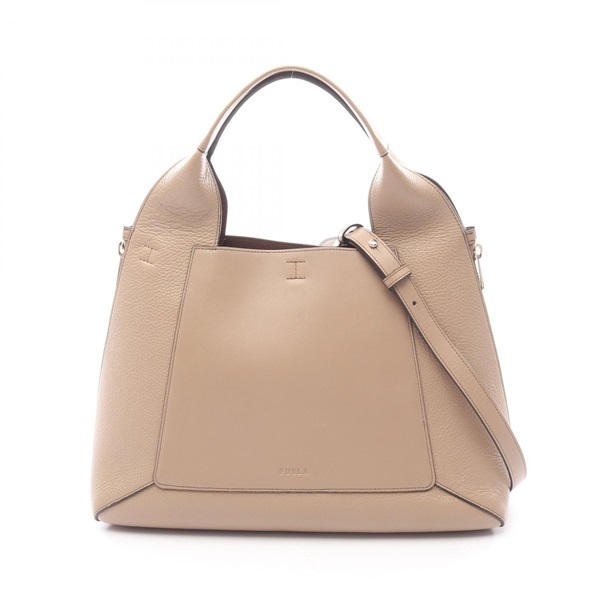 Furla GILDA L Tote shoulder crossbody Bag leather Beige Used Women