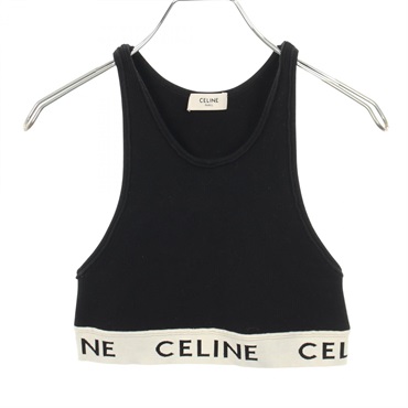 CELINE Logo Athletic Knit Sports Bra Tank top cotton Black Used Women size M