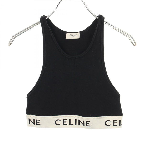 CELINE Logo Athletic Knit Sports Bra Tank top cotton Black Used Women size M