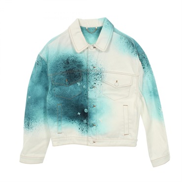 LOUIS VUITTON LV spray Denim Jacket blouson #46 cotton White Green Used mens