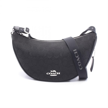COACH Pace Shoulder Crossbody Bag canvas leather Black Used Women logo