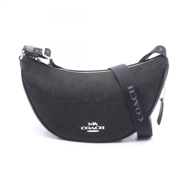 COACH Pace Shoulder Crossbody Bag canvas leather Black Used Women logo