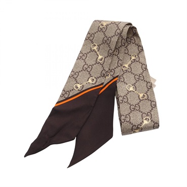 GUCCI GG print horsebit neck bow Scarf silk Brown Multicolor Used Women