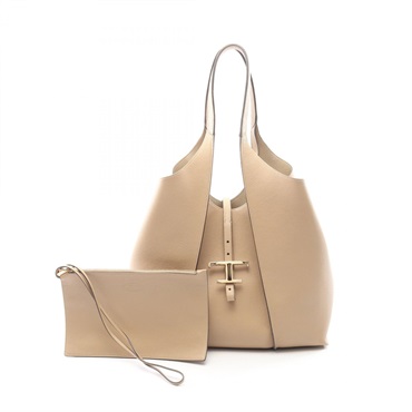 TOD'S T Timeless Shopping Medium Tote Handbag leather Beige Used Women