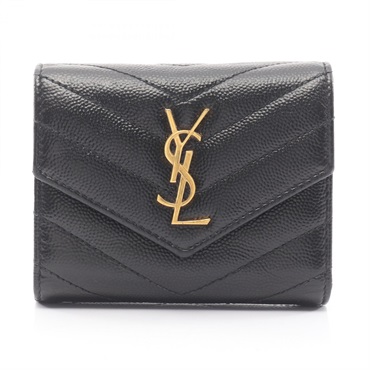 SAINT LAURENT PARIS Cassandre Multi-Tri-fold wallet 692061BOW011000 Black Used