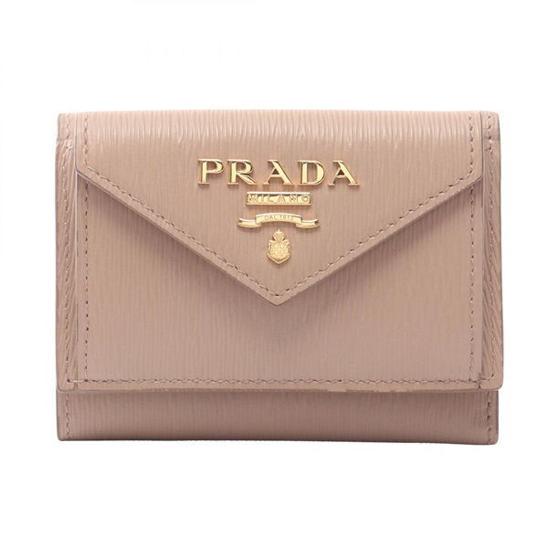 PRADA VITELLO MOVE Compact Tri-fold Wallet purse 1MH021 leather Pink Used Women
