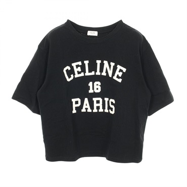 CELINE Logo Short sleeve T-shirt cotton Black #XS Used Women