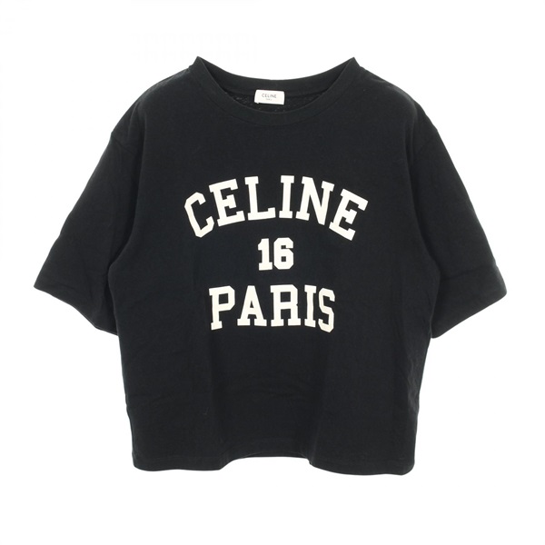 CELINE Logo Short sleeve T-shirt cotton Black #XS Used Women