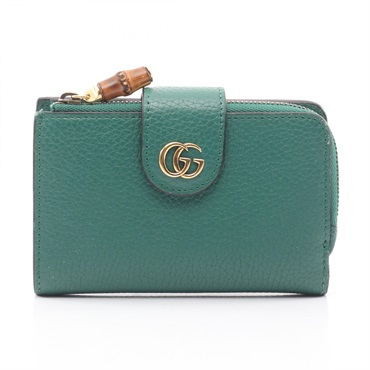 GUCCI Bamboo Double G Medium Wallet 739498 leather Green Used Women
